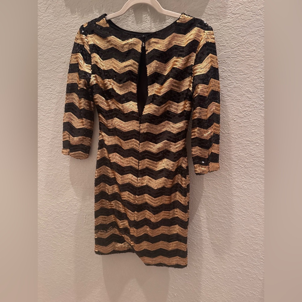 Ganni Black and Gold Chevron Sequin Dress - Picture 2 of 3